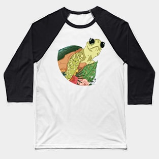 Comic Cartoon turtle With Grass And Flowers, Tortoise Lovers Baseball T-Shirt